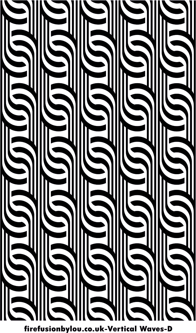 A debossed vertical wave geometric texture mat. This picture shows the texture mat pattern in black and white for use on metal clay or polymer clay.