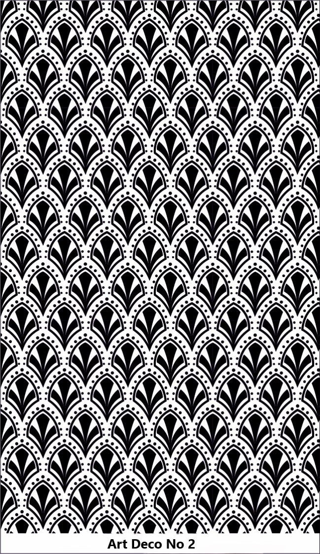 An art deco arch pattern debossed texture mat. This picture shows the texture mat pattern in black and white for use on metal clay or polymer clay.