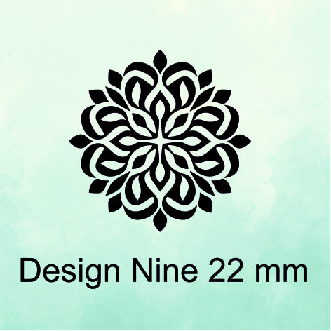 Decorative black design labeled 'Design Nine 22 mm' on a green gradient background