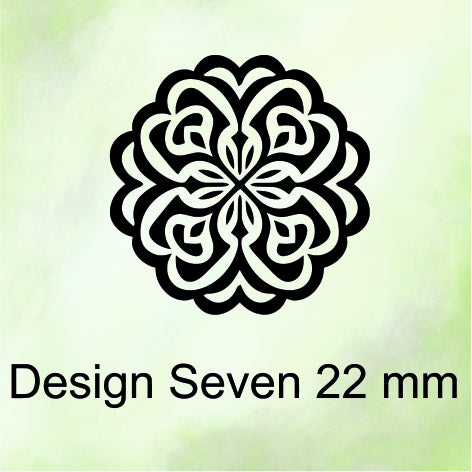 Decorative design labeled 'Design Seven 22 mm' on a green background