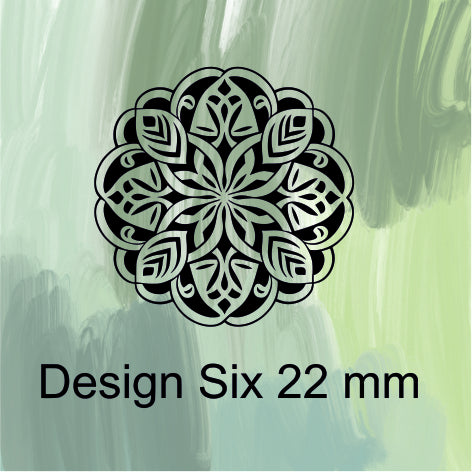 Decorative design labeled 'Design Six 22 mm' on a green background