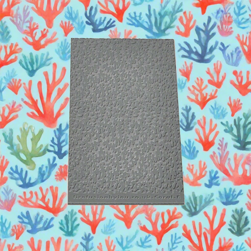 A 95 x 55 mm texture mat with embossed coral in a repeat pattern. Use to make a wider debossed impression on metal clay and polymer clay.