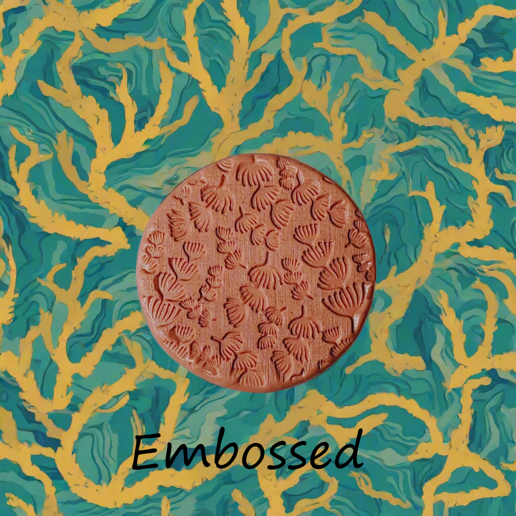 Sea Kelp debossed in silly putty Using a embossed texture mat. This will give you an idea of what it will look like on metal clay or polymer clay