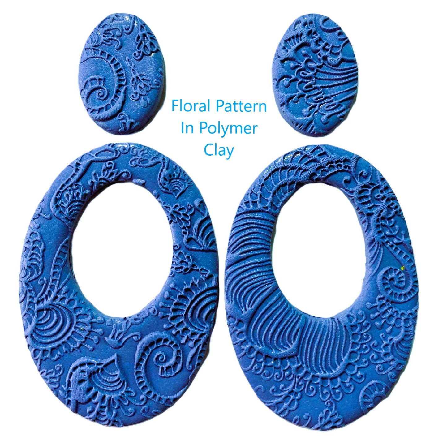 A floral pattern embossed in polymer clay using a debossed texture mat. This will give you an idea of what it will look like on metal clay or polymer clay.