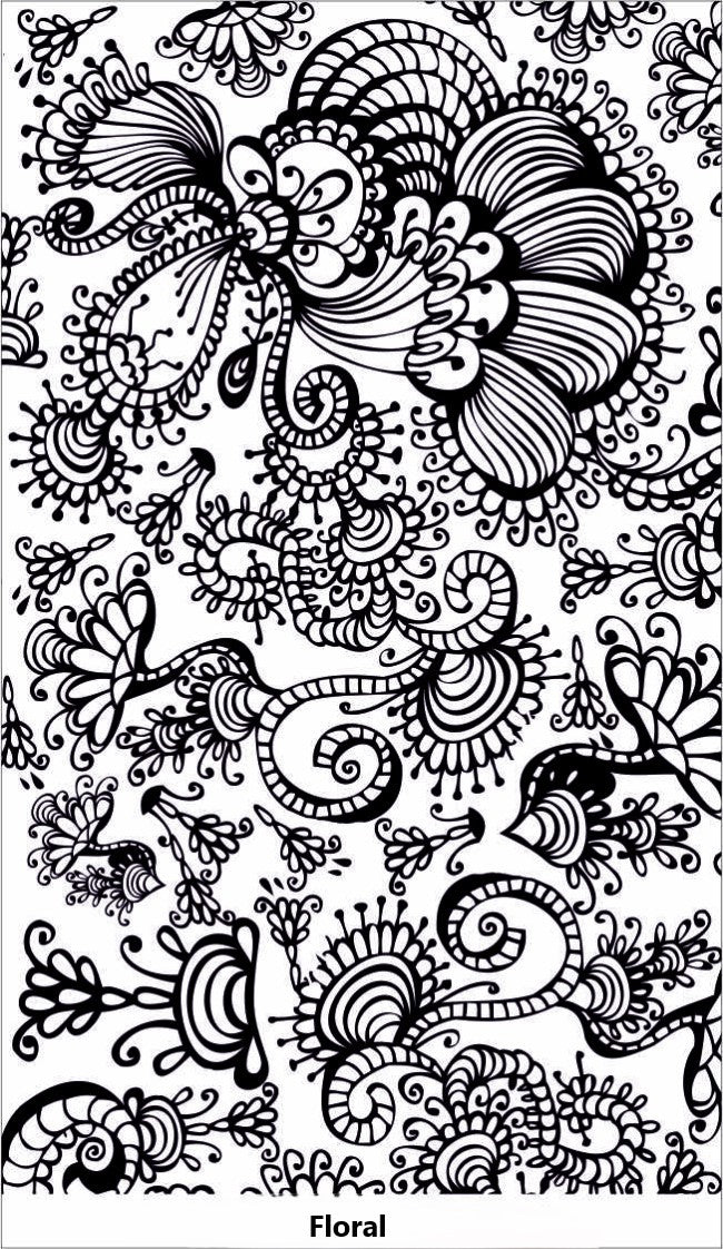 A floral pattern debossed texture mat. This picture shows the texture mat pattern in black and white for use on metal clay or polymer clay.