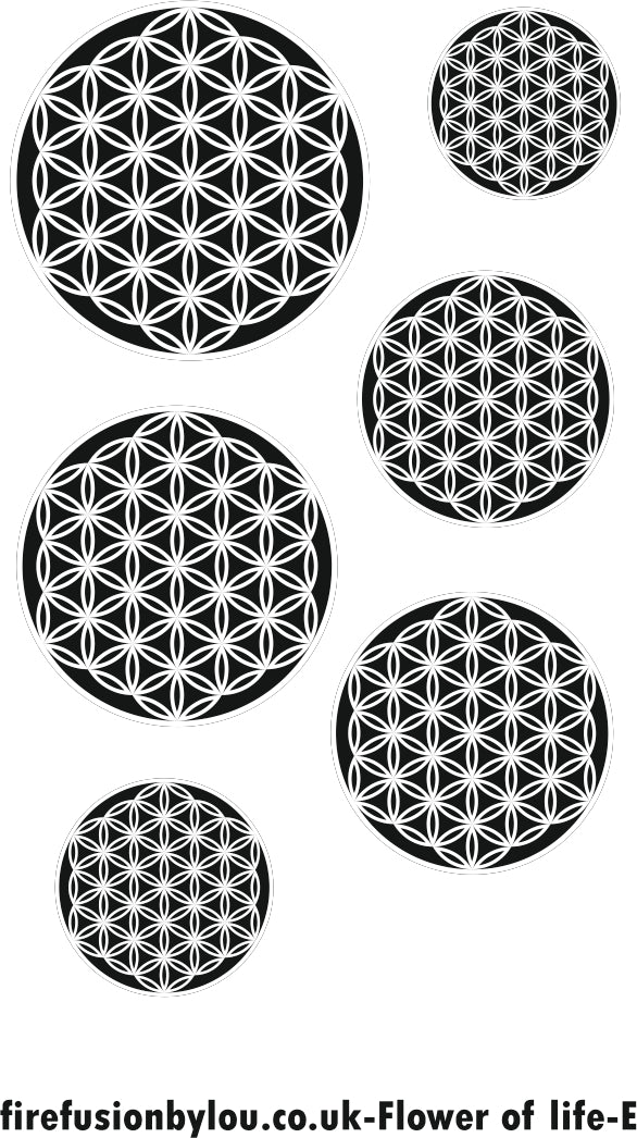 An embossed flower of life texture mat. This picture shows the texture mat pattern in black and white for use on metal clay or polymer clay.