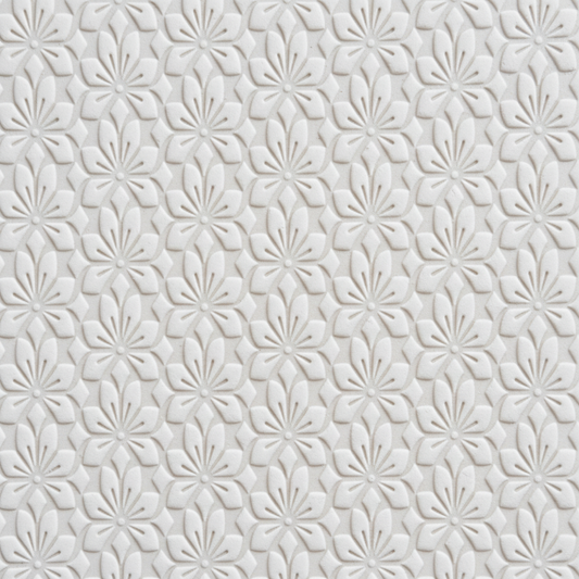 white clay embossed with a subtle floral pattern using a flowers texture roller.