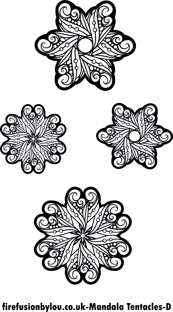 A debossed texture mat of tentacle flowers. This picture shows the texture mat pattern in black and white for use on metal clay or polymer clay.