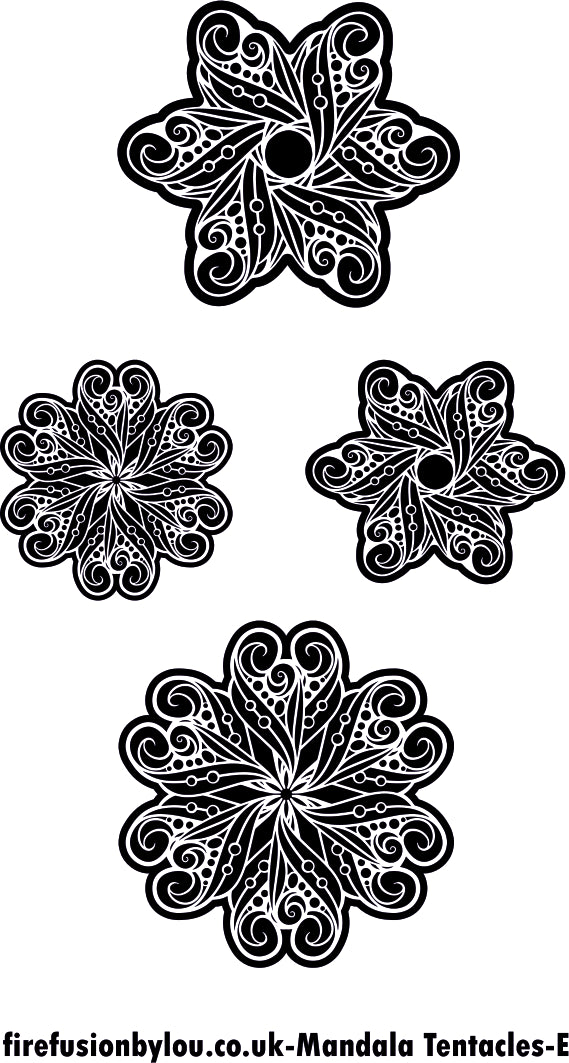 An embossed texture mat of tentacle flowers. This picture shows the texture mat pattern in black and white for use on metal clay or polymer clay.
