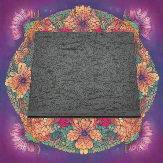 Debossed Flowery mandala style texture mat. Use to make an impression on metal clay and polymer clay.