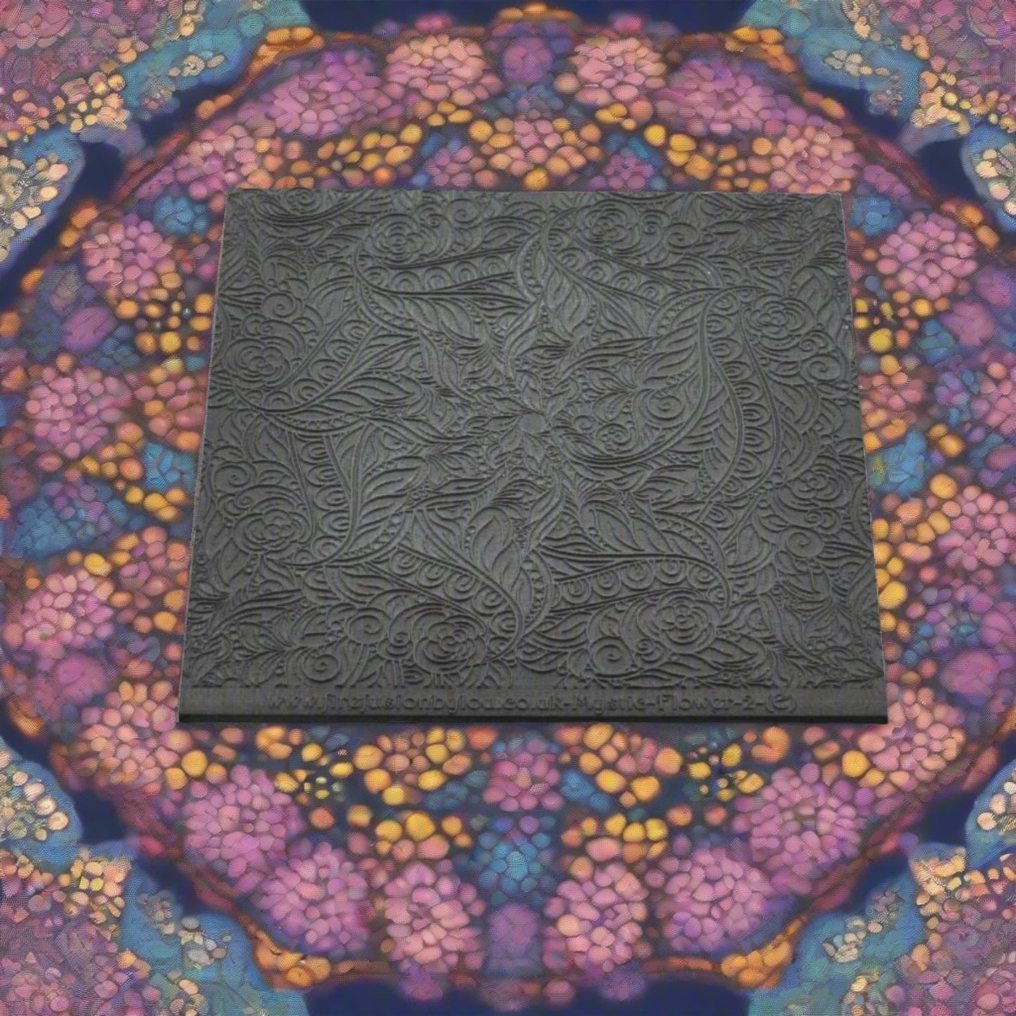 Debossed Flowery mandala style texture mat. Use to make an impression on metal clay and polymer clay.