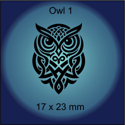 Decorative owl design with intricate patterns on a blue background