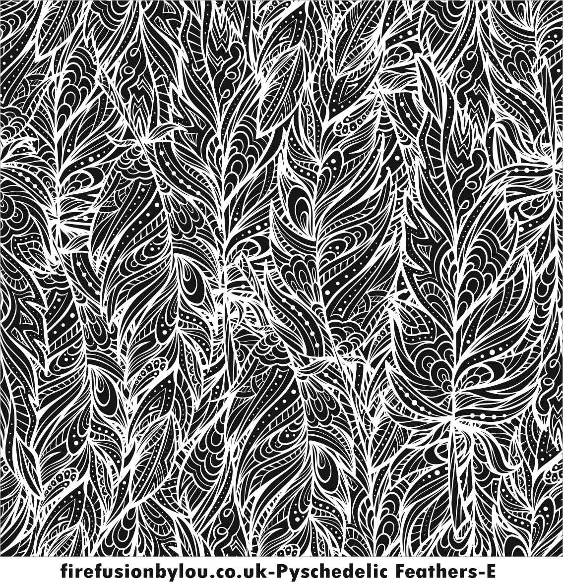 A psychedelic feather pattern embossed texture mat in grey material. This picture shows the texture mat pattern in black and white for use on metal clay or polymer clay.