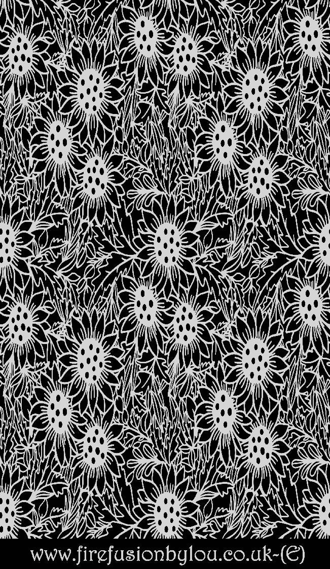 A pattern embossed texture mat in grey material. This picture shows the texture mat pattern in black and white for use on metal clay or polymer clay.