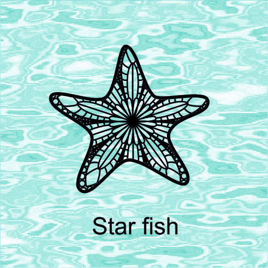 Black starfish illustration on a green and white patterned background with 'Star fish' text.