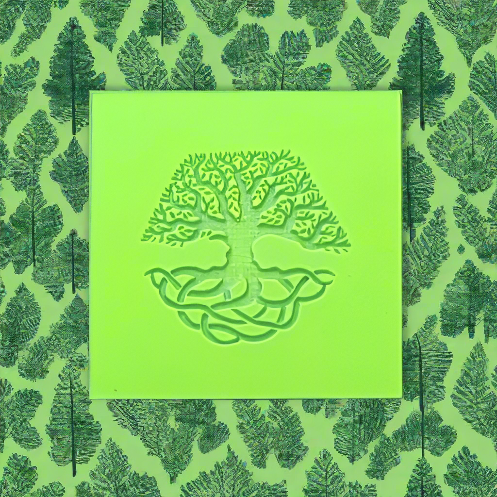 Green tree of life design on a green leafy background