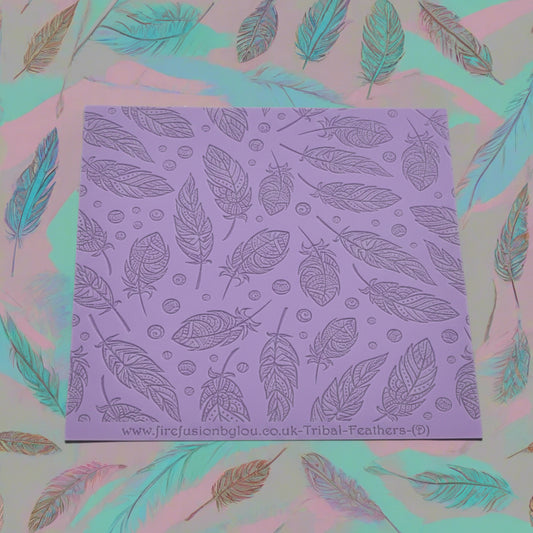 A tribal feather pattern debossed texture mat. This texture mat will give you an embossed effect on metal clay or polymer clay.