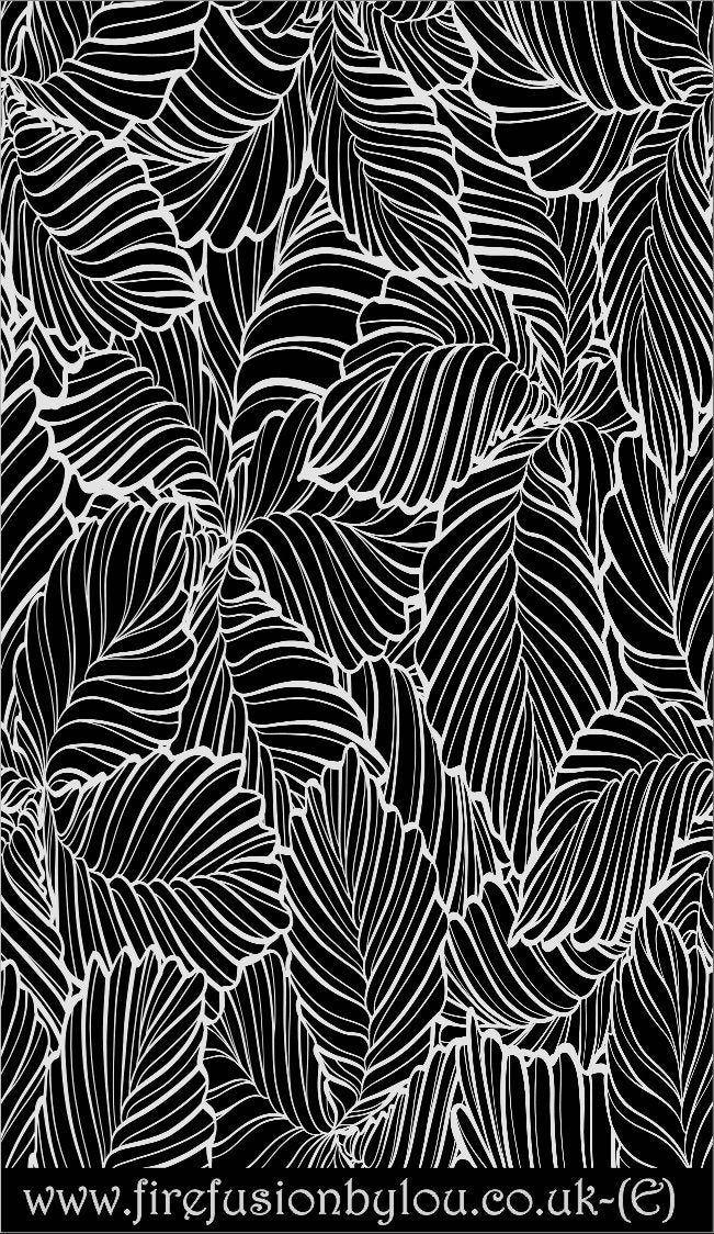 A embossed texture mat of leaves. This picture shows the texture mat pattern in black and white for use on metal clay or polymer clay.