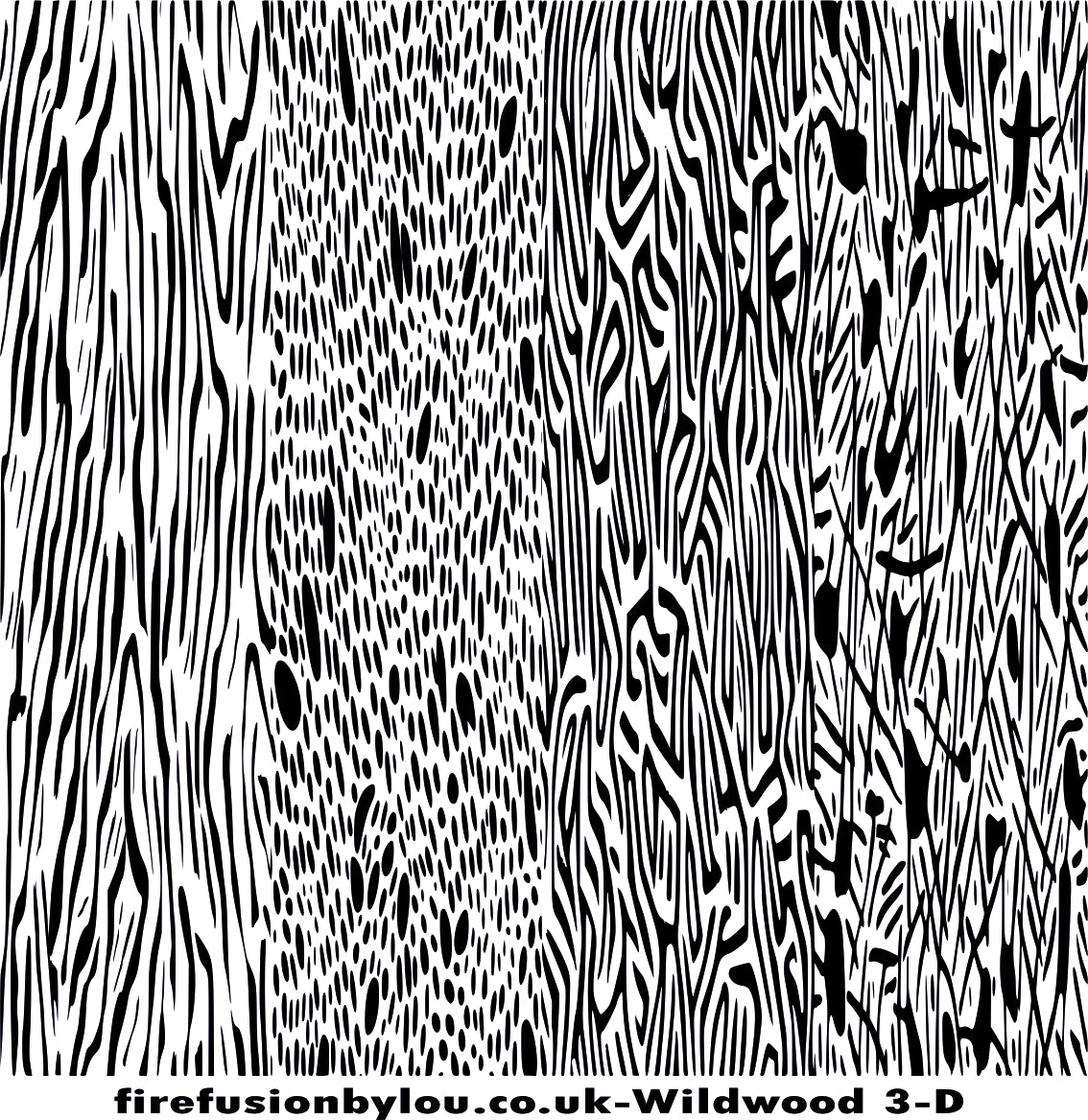 A debossed texture mat of wildwood. This picture shows the texture mat pattern in black and white for use on metal clay or polymer clay.