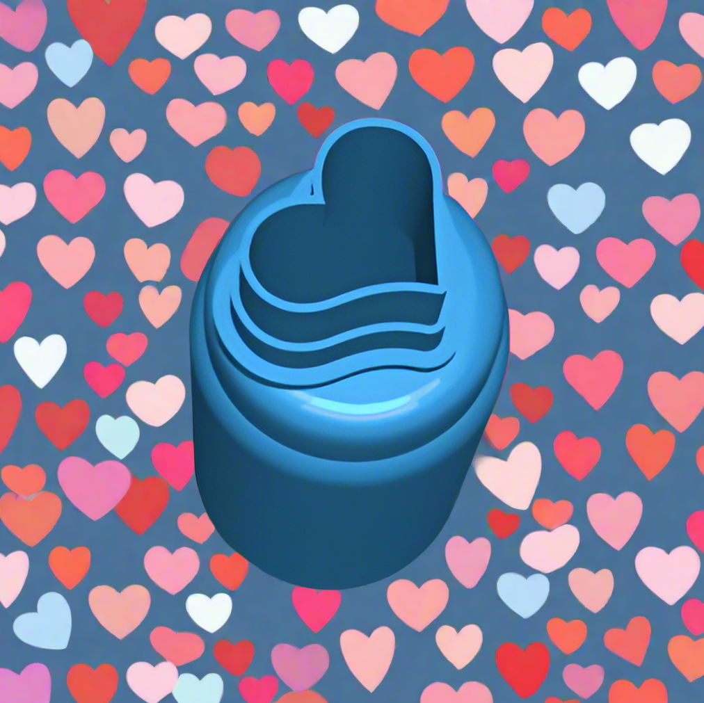 Blue heart-shaped object on a background of colorful hearts