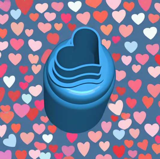Blue heart-shaped object on a background of colorful hearts
