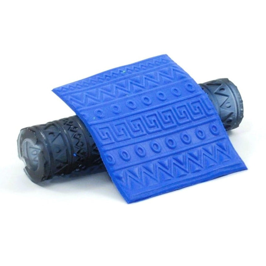 Blue textured roller on a white background