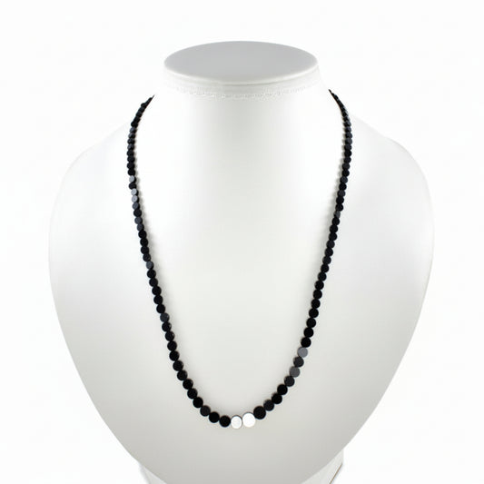 These glossy and shiny Black Obsidian graduated coins range from 7 to 4mm and form a 16 inch strand, designed to beautifully reflect light.