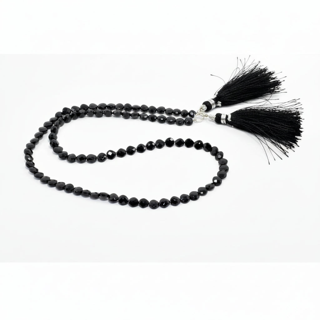 Premium graduated black agate briolette faceted beads, 14-9mm on 12.5" strand. Luxury gemstone beads with maximum sparkle. Free UK postage.