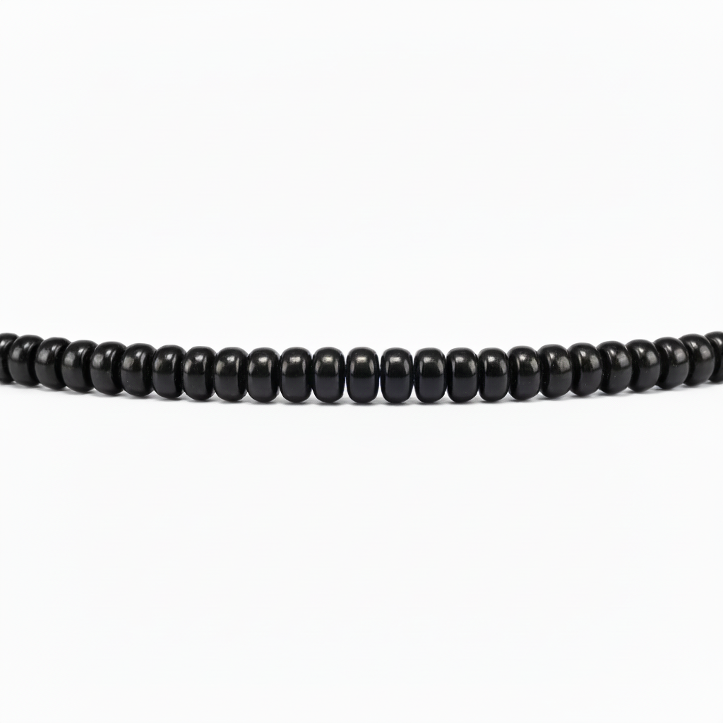 Black agate rondelle beads showing 7mm diameter and 4mm thickness"