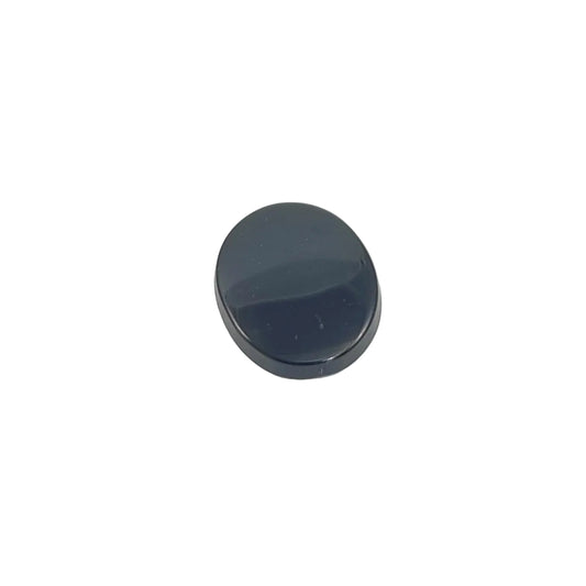 Black circular object on a white background