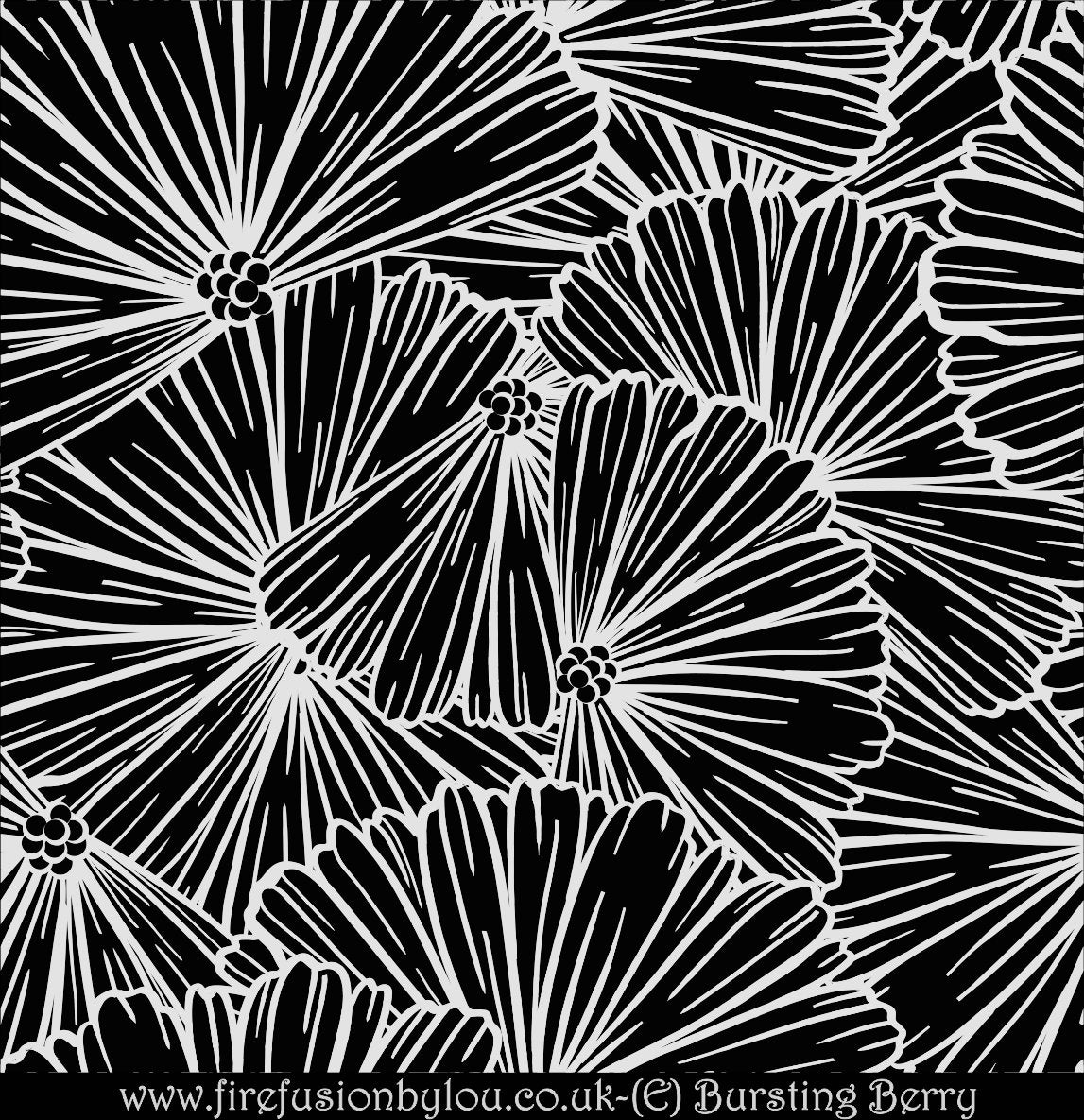 A textured mat with a pattern of bursting berry and leaves, intended for use in jewellery making.