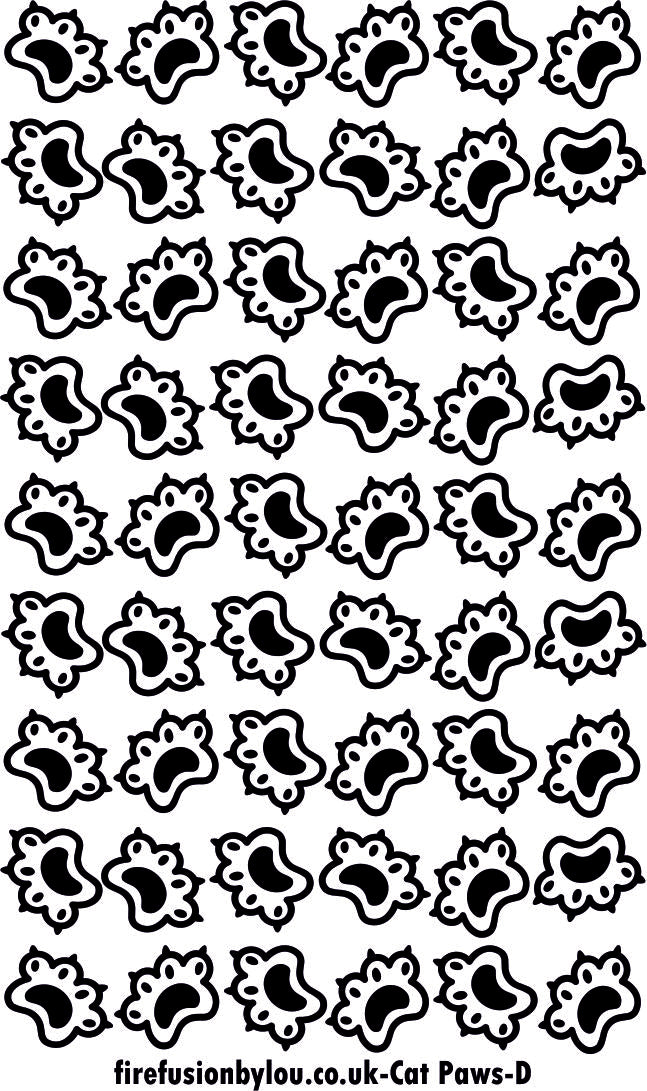 A Cat paw pattern debossed texture mat in grey material. This picture shows the texture mat pattern in black and white for use on metal clay or polymer clay.