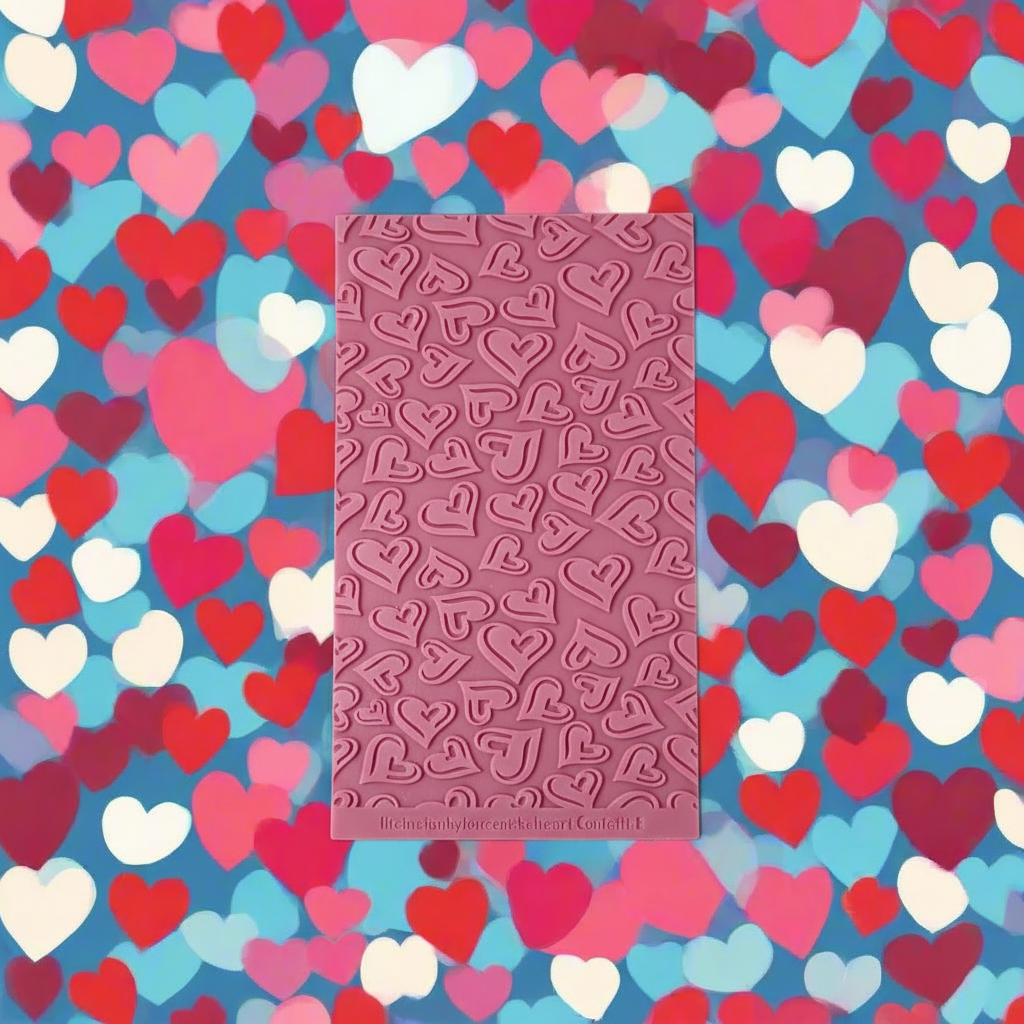 Confetti Hearts texture tile with embossed  Hearts in a repeat pattern. Use to make a  impression on metal clay and polymer clay.