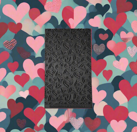 Confetti Hearts texture tile with debossed  Hearts in a repeat pattern. Use to make a  impression on metal clay and polymer clay.