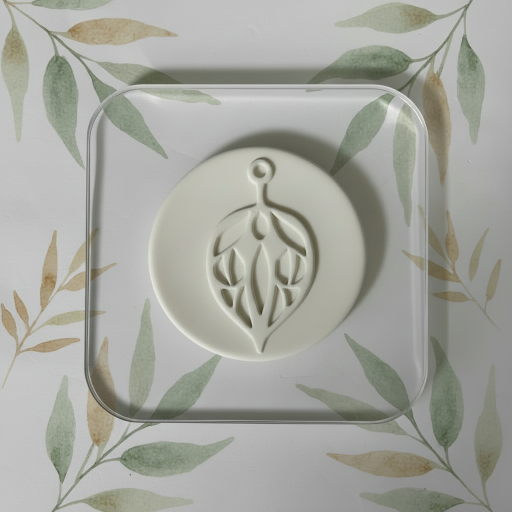 White clay leaf design on a leaf background.