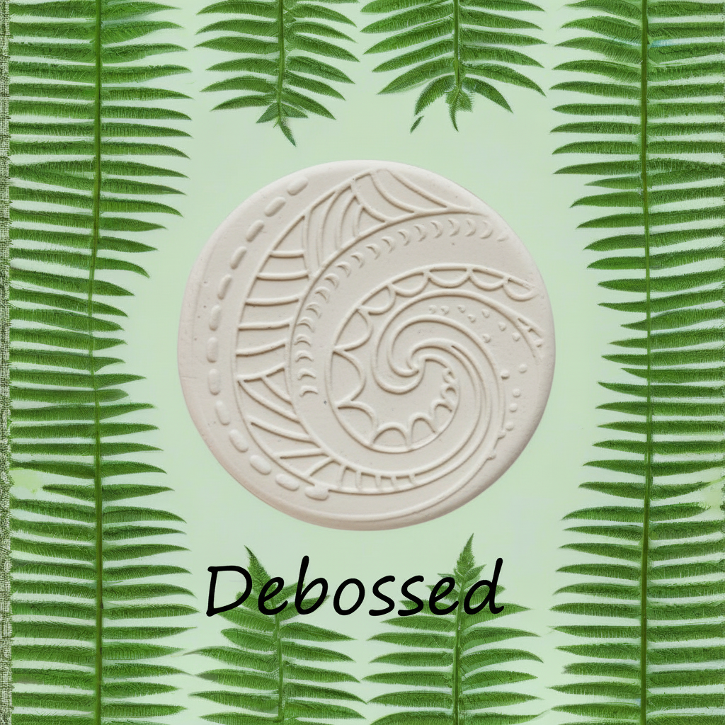 A pattern embossed in clay Using a patterned debossed texture mat. This will give you an idea of what it will look like on metal clay or polymer clay.