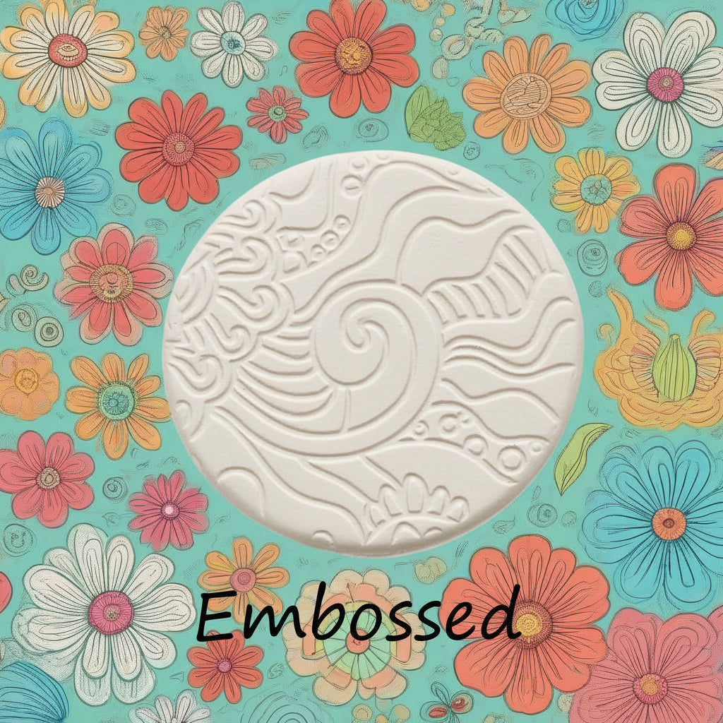 A pattern debossed in clay Using a patterned debossed texture mat. This will give you an idea of what it will look like on metal clay or polymer clay.
