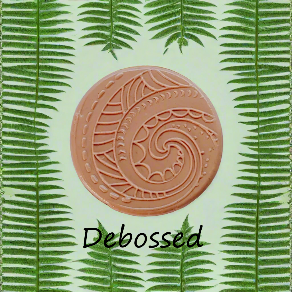 A pattern embossed in silly putty Using a patterned debossed texture mat in grey material. This will give you an idea of what it will look like on metal clay or polymer clay.