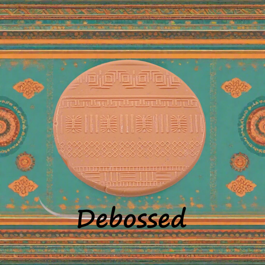 A pattern embossed in silly putty Using an ethnic design debossed texture mat in grey material. This will give you an idea of what it will look like on metal clay or polymer clay.