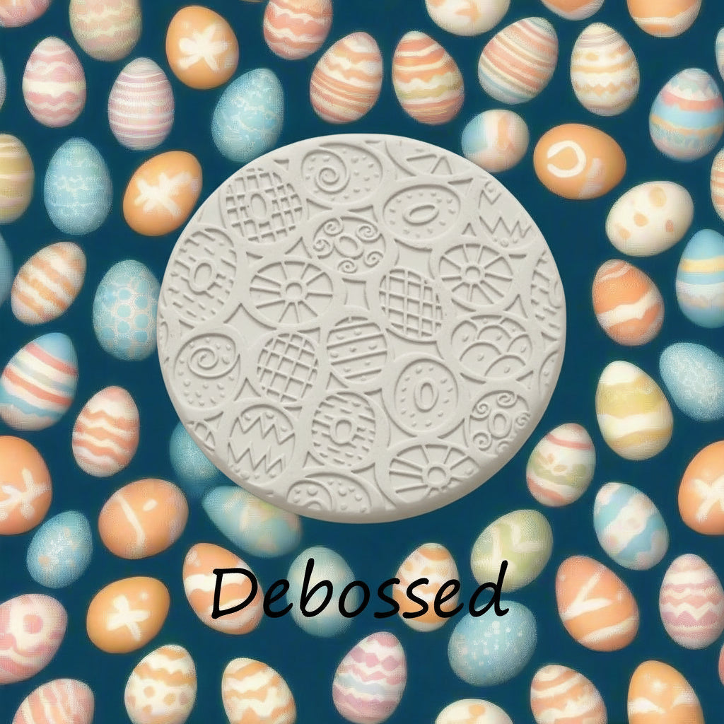 A pattern embossed in clay using a patterned debossed texture mat.