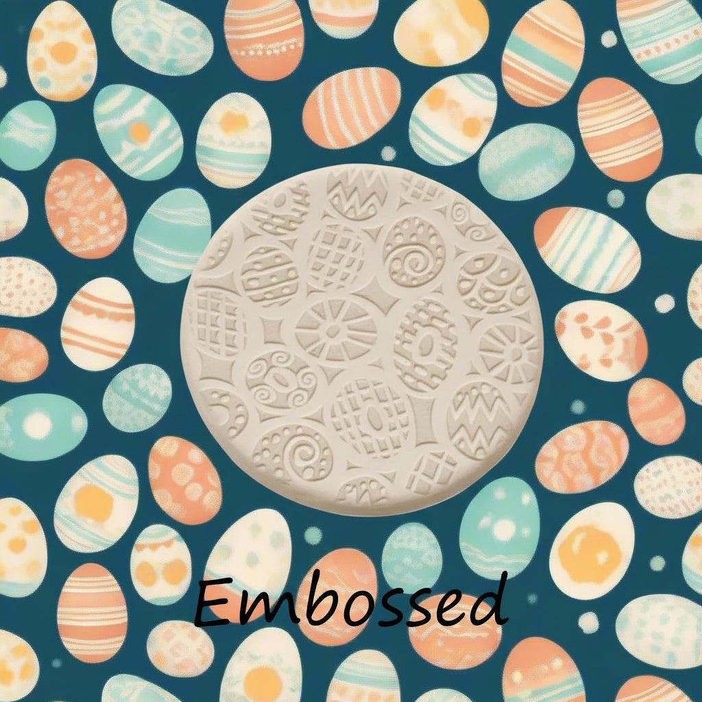 An egg pattern in clay using a patterned embossed texture.