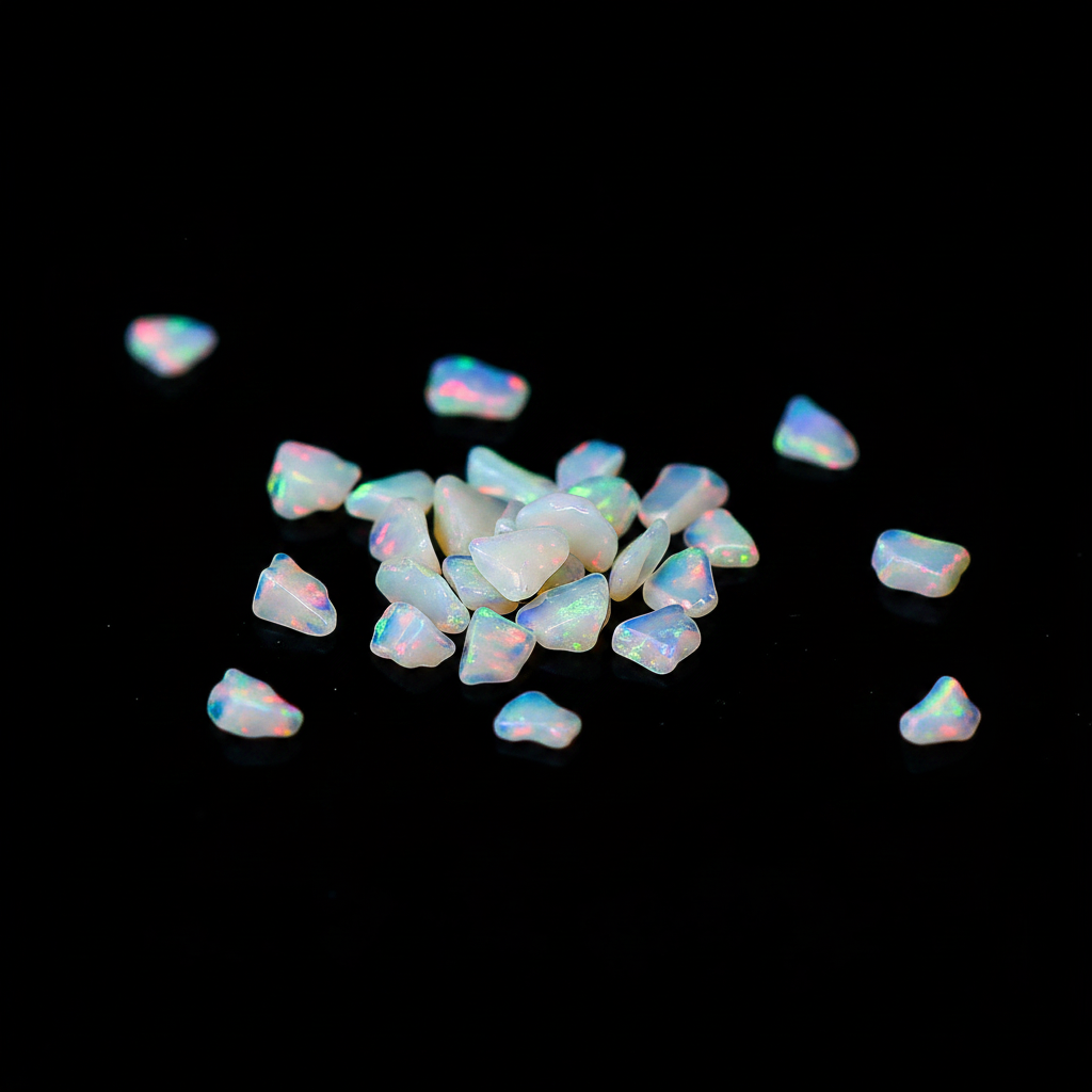 Opal chips on a black background