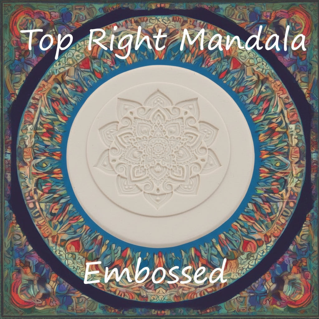 A mandala pattern debossed in clay using an embossed texture mat.