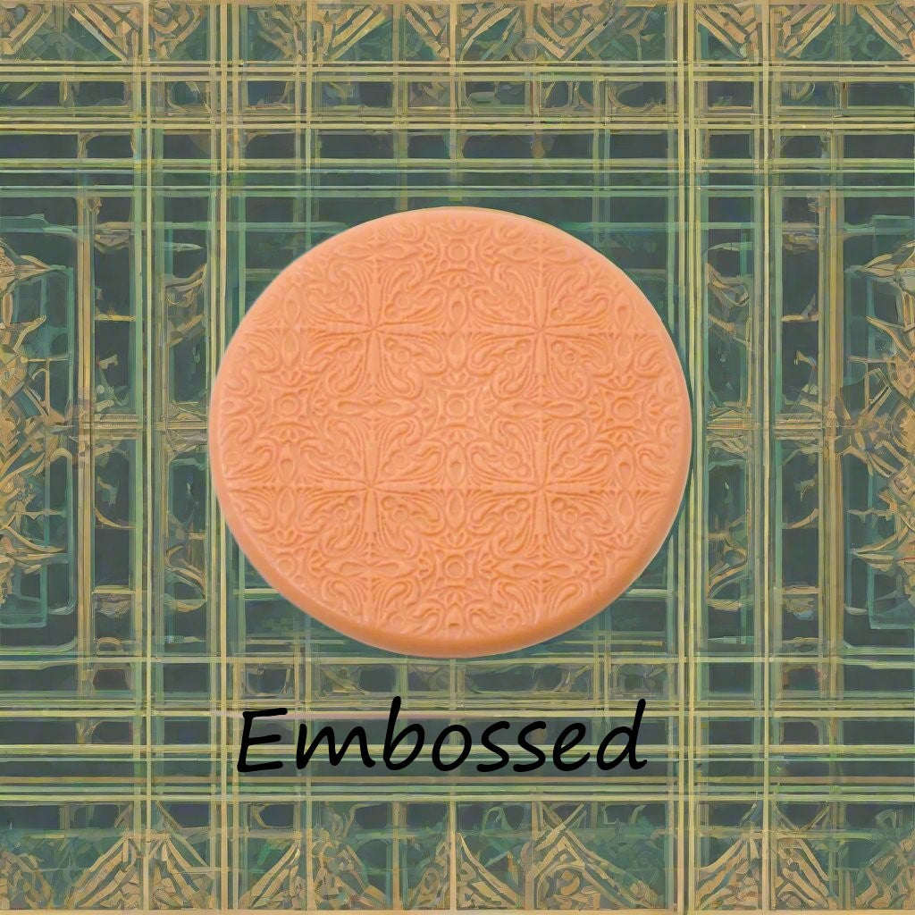 fancy intricate geometric design debossed in silly putty Using a embossed texture mat. This will give you an idea of what it will look like on metal clay or polymer clay