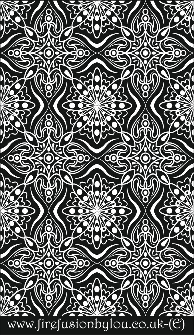 An embossed fancy geometric texture mat. This picture shows the texture mat pattern in black and white for use on metal clay or polymer clay.