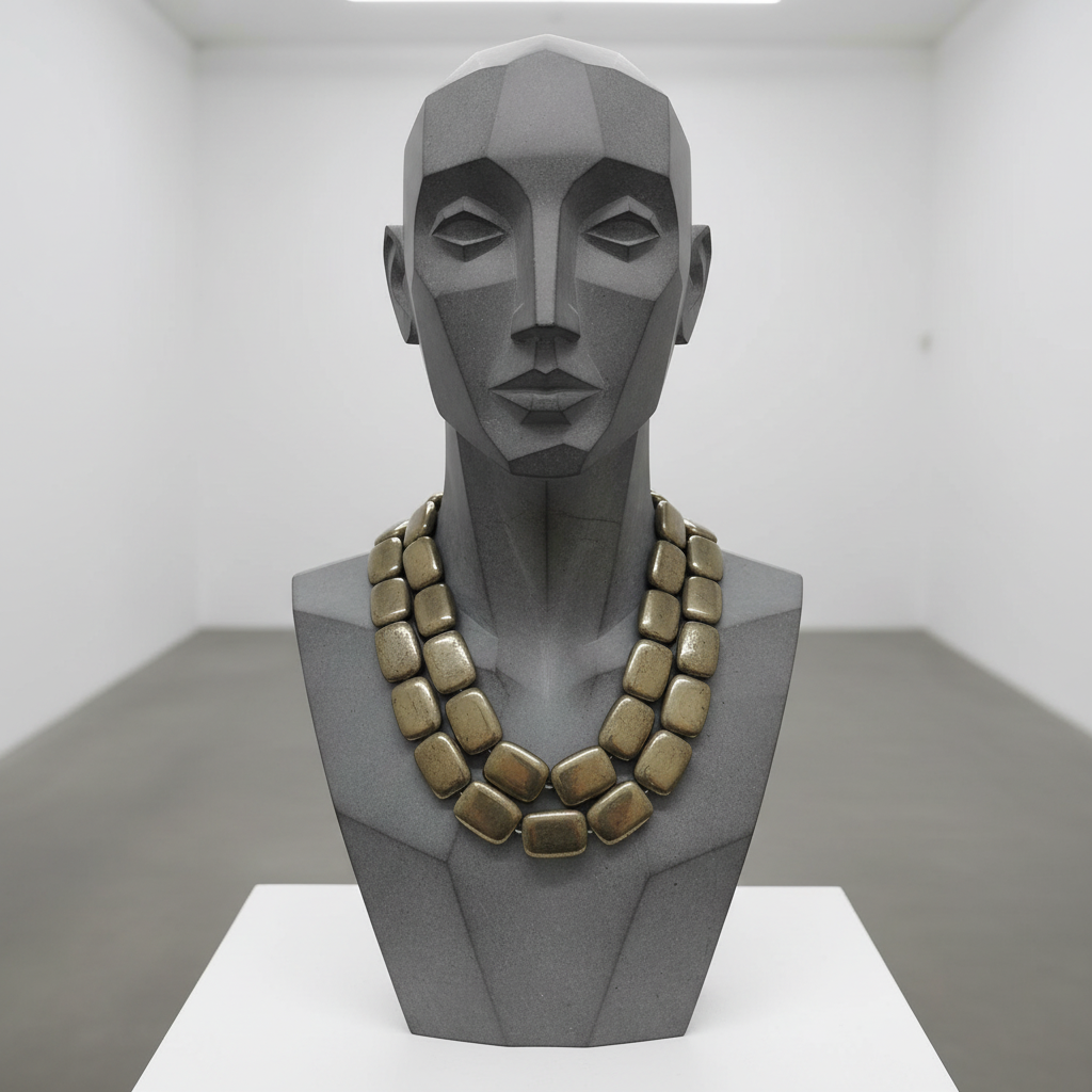 "Hematite electroplated rectangular beads 19x14mm displayed on jewellery bust as necklace"