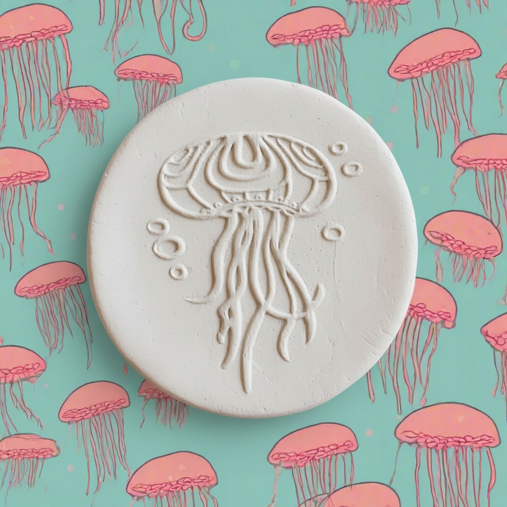 Jellyfish embossed in clay Using a  debossed texture mat.