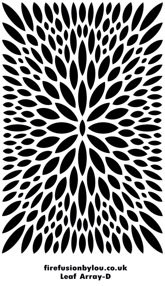 A black leaf-shaped geometric pattern arranged in a radial starburst design on a white background, with the text 'firefusionbylou.co.uk