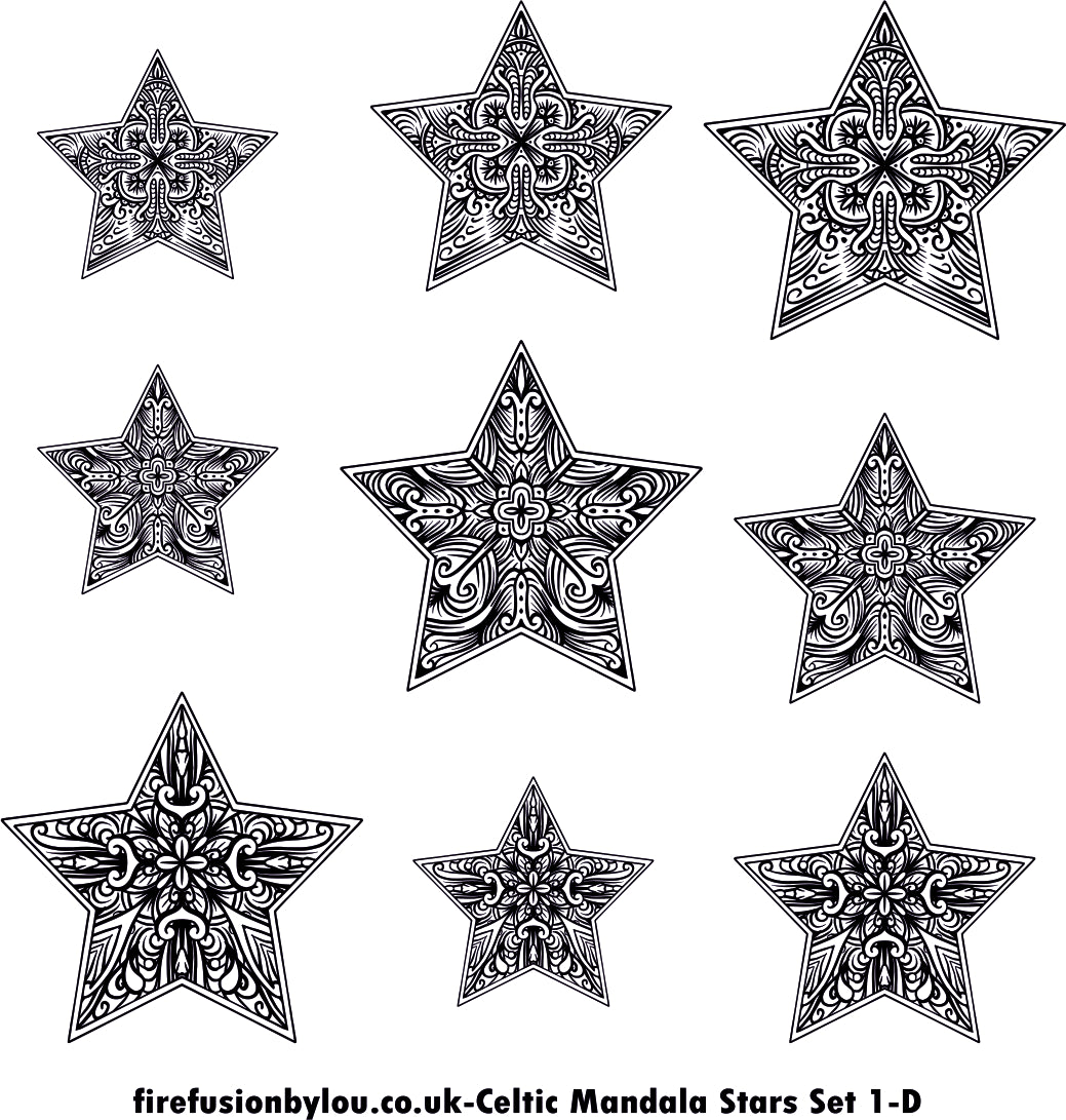 A debossed texture mat jpg of three intricate  Celtic mandala stars in three sizes. 
