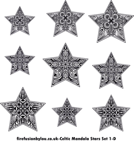 A debossed texture mat jpg of three intricate  Celtic mandala stars in three sizes. 
